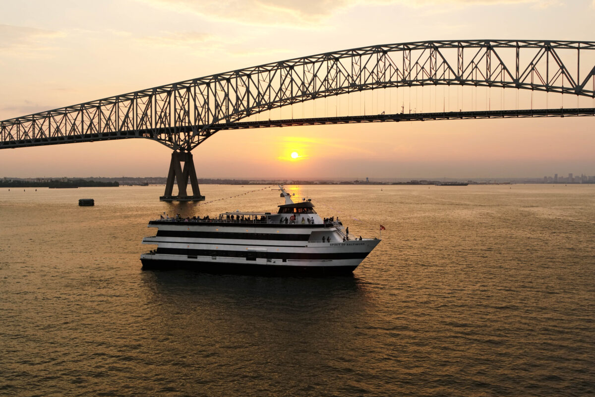 Spirit of Baltimore on Patapsco River during sunset