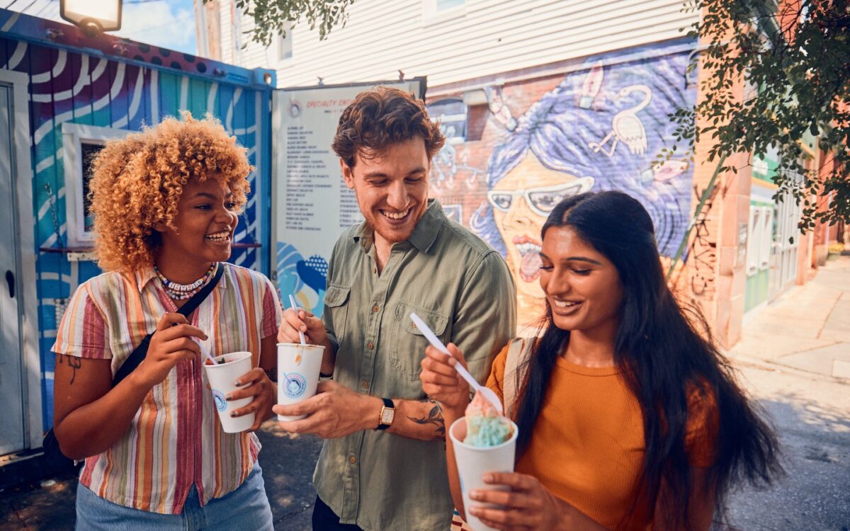 people eating snowballs