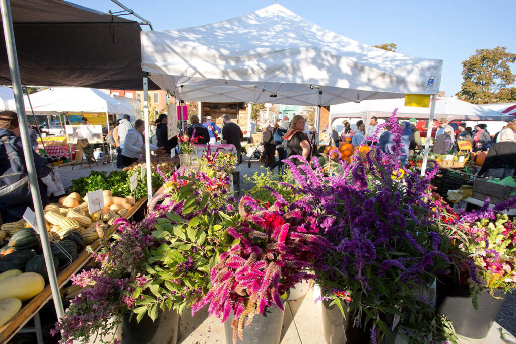 Flowers outside at the 32nd Street Farmers Market in Baltimore.
