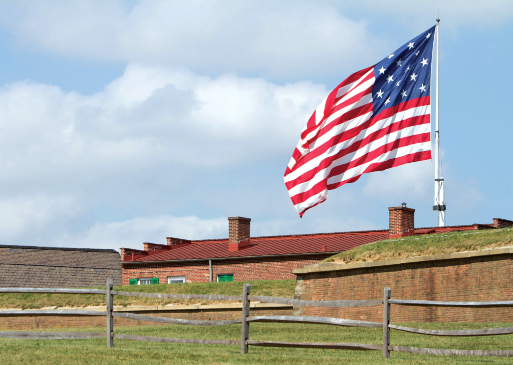 Flag flying over Fort McHenry National Monument and Historic Shrine.