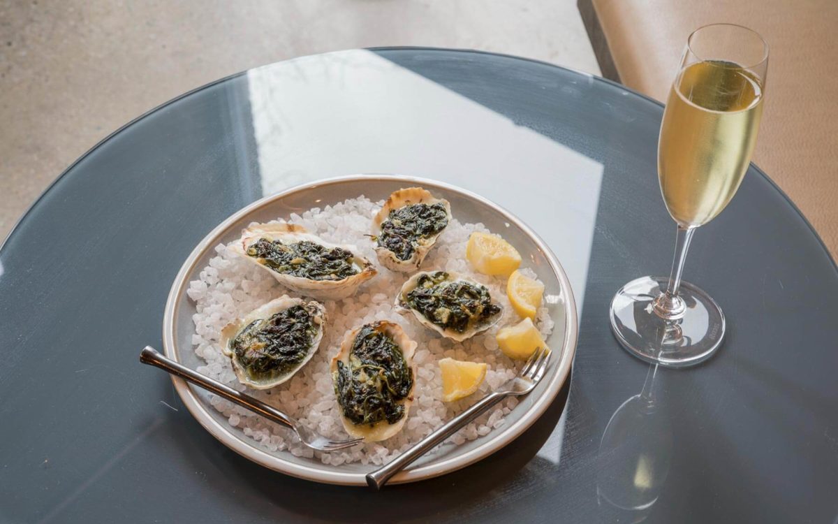 Oysters with champagne at True Chesapeake in Baltimore.