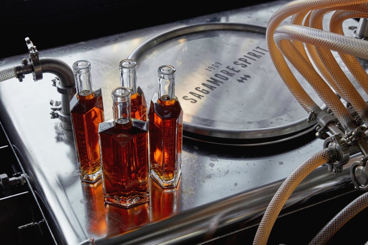 Sagamore Distillery bottles of whiskey from above in Baltimore.