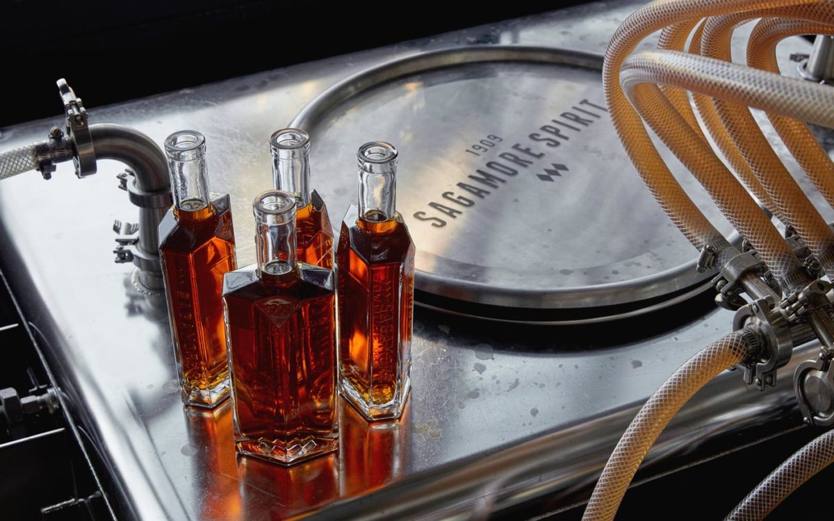 Sagamore Distillery bottles of whiskey from above in Baltimore.