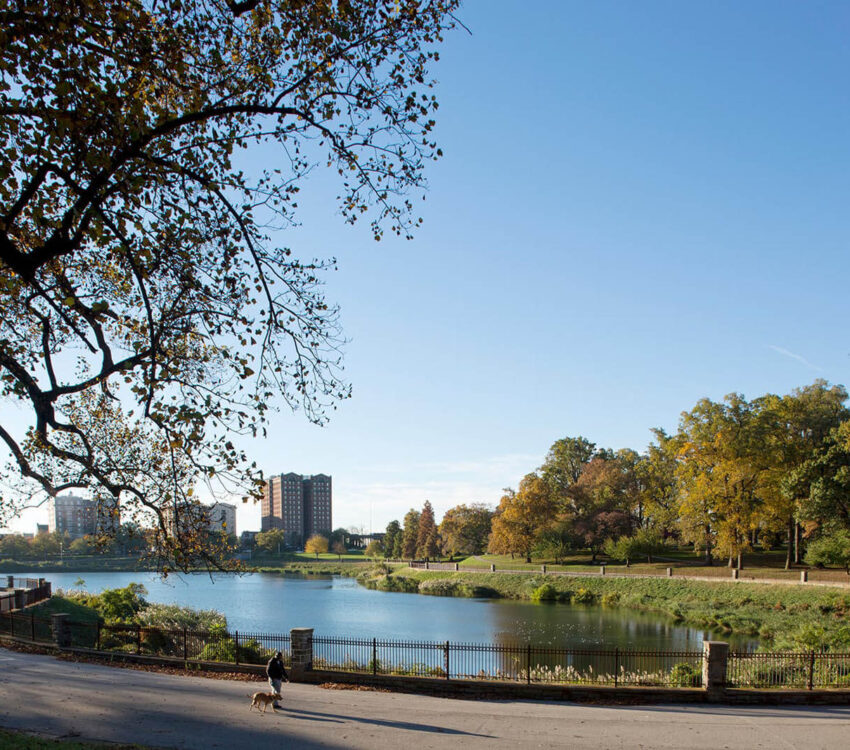 A view of the reservoir in Druid Hill Park in Baltimore.