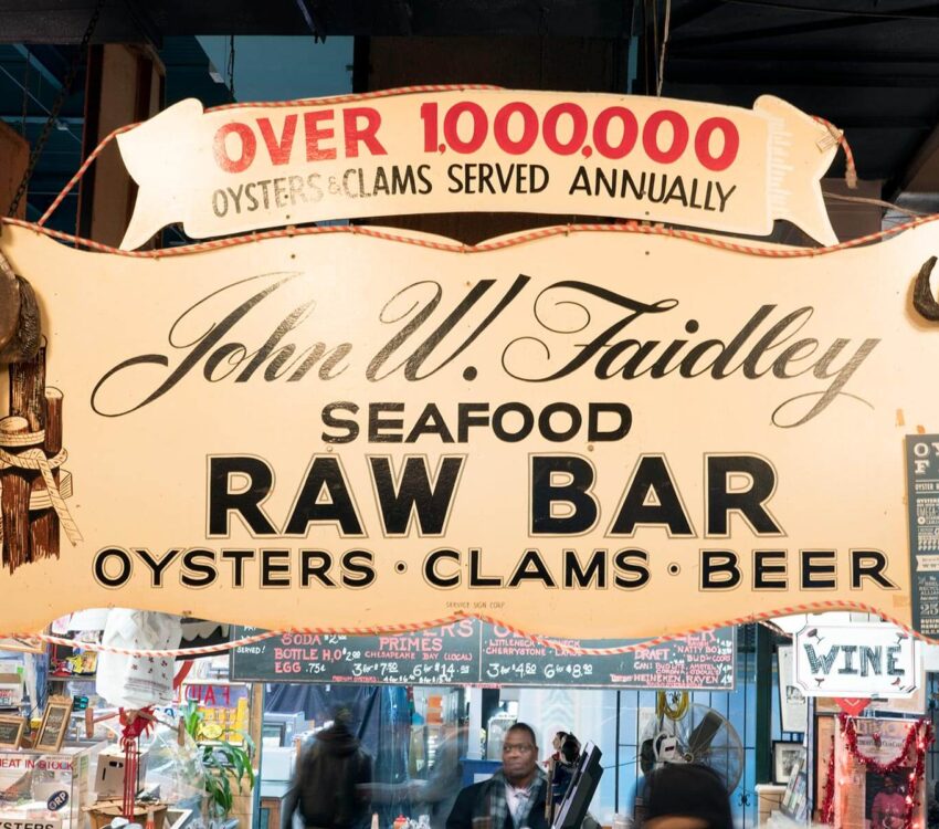 Vintage Faidleys signage at Lexington Market in Baltimore.