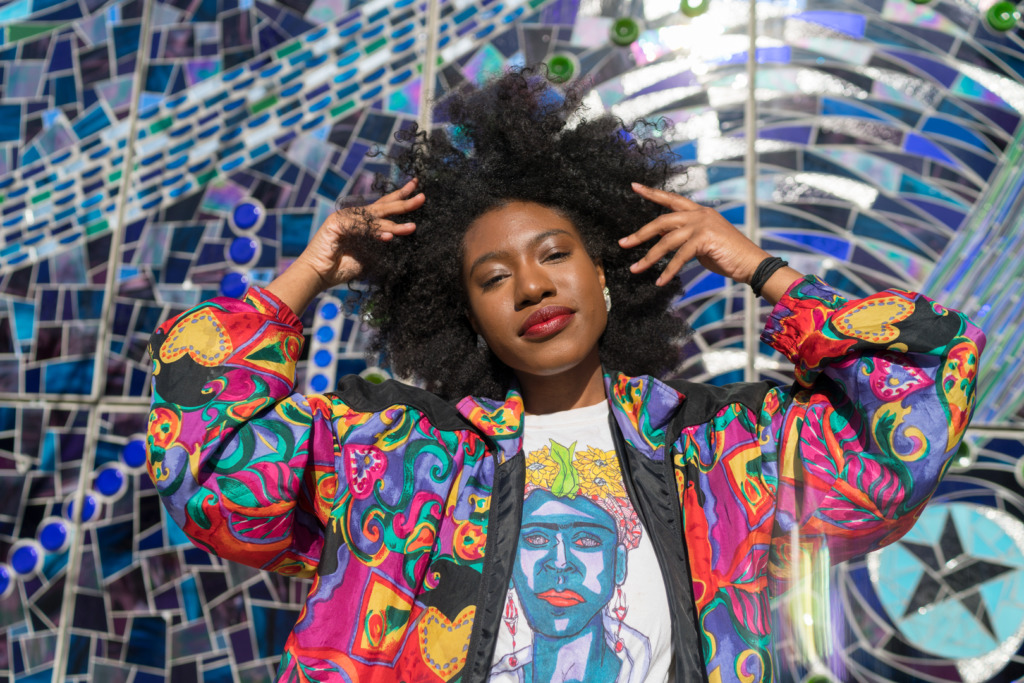 Mecca Verdell in front of the American Visionary Art Museum