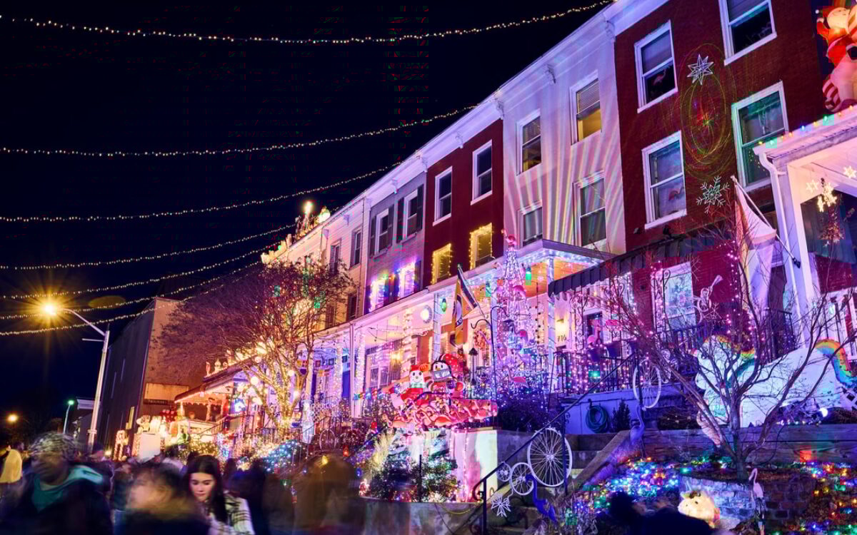 Holiday lights on a street